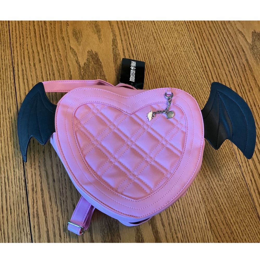 Monster High Draculaura Heart Bat Wing Mini Backpack Pink Black Quilted Goth NWT
